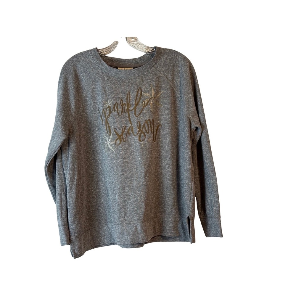 Style & Co Gray Sparkle Season Shirt Women's Sz‎  PL Holiday Christmas